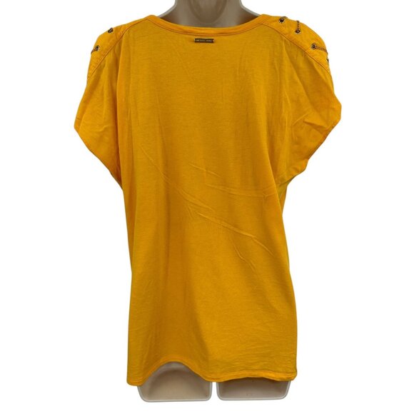Michael Kors T-Shirt Large Yellow Modal Chain Detail Scoop Neck Short Sleeve - Picture 2 of 8
